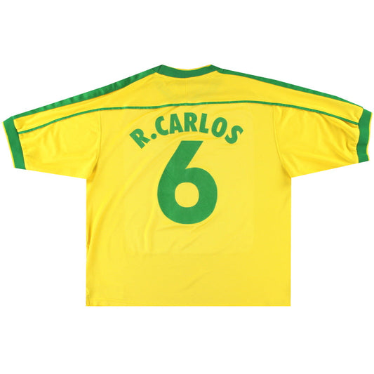1998-00 Brazil Nike Home Shirt R.Carlos #6 XXL