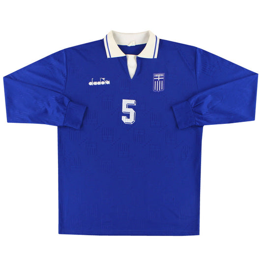 1994-95 Greece Diadora Match Issue Home Shirt L/S #5 XL