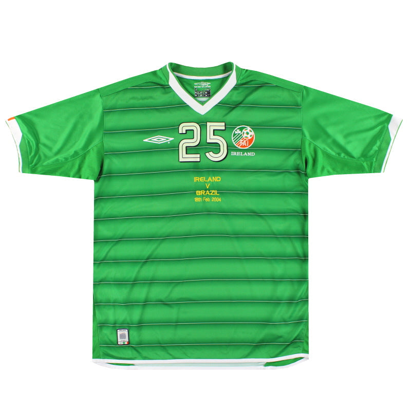 2003-04 Ireland Umbro Match Issue Home Shirt 'vs Brazil' #25 L